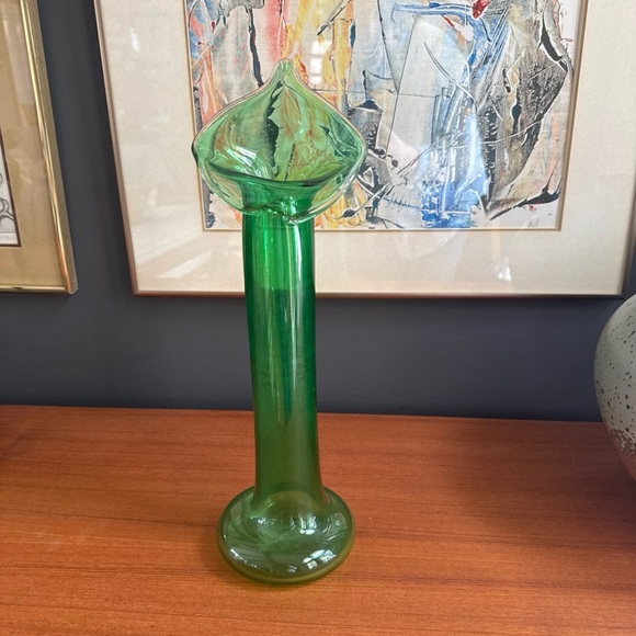 Jack in the pulpit art glass vase green hand blown 16” - Picture 6 of 12